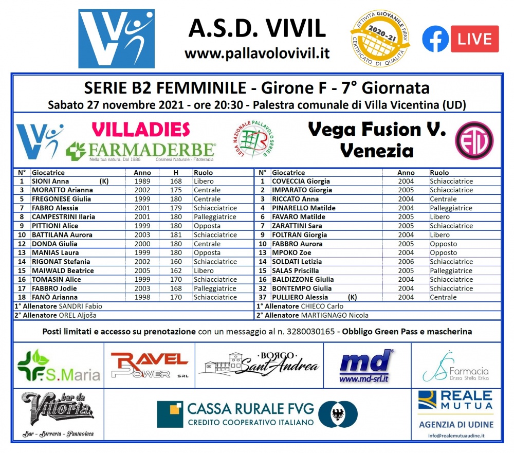 Volantino VILLADIES FARMADERBE-Vega Fusion V. Venezia