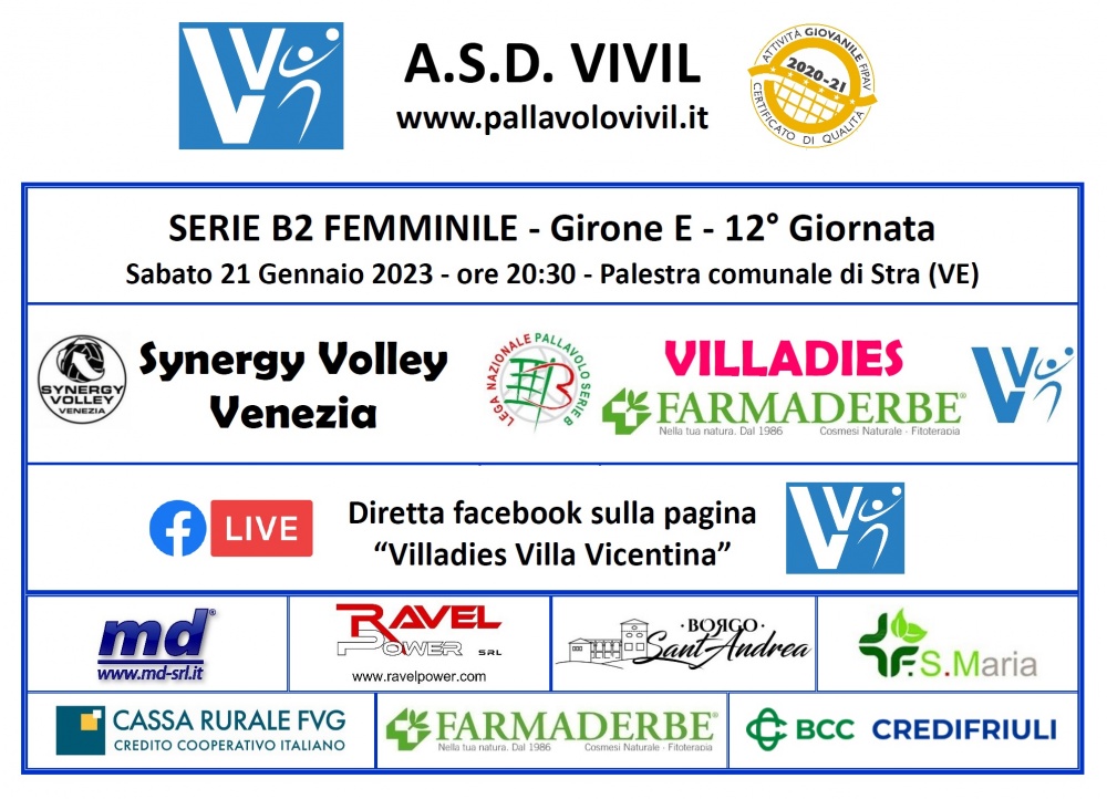 La Villadies Farmaderbe andrà a Stra per il recupero della 12° giornata