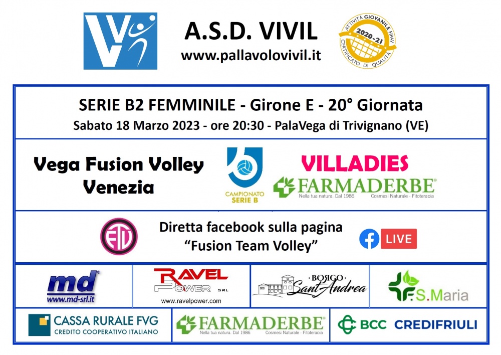 Stasera alle 20:30 diretta facebook per la sfida Vega Fusion Volley-Villadies Farmaderbe