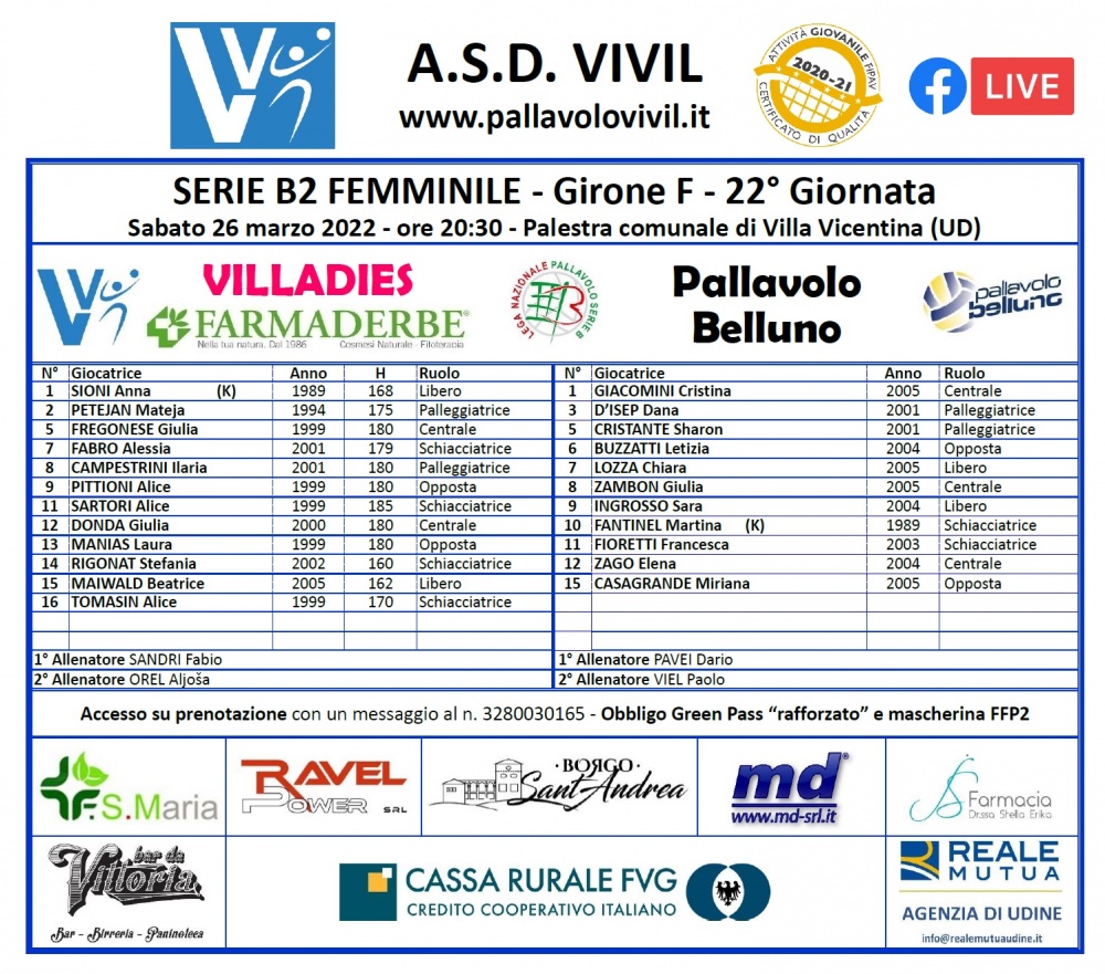 VILLADIES FARMADERBE-Pallavolo Belluno