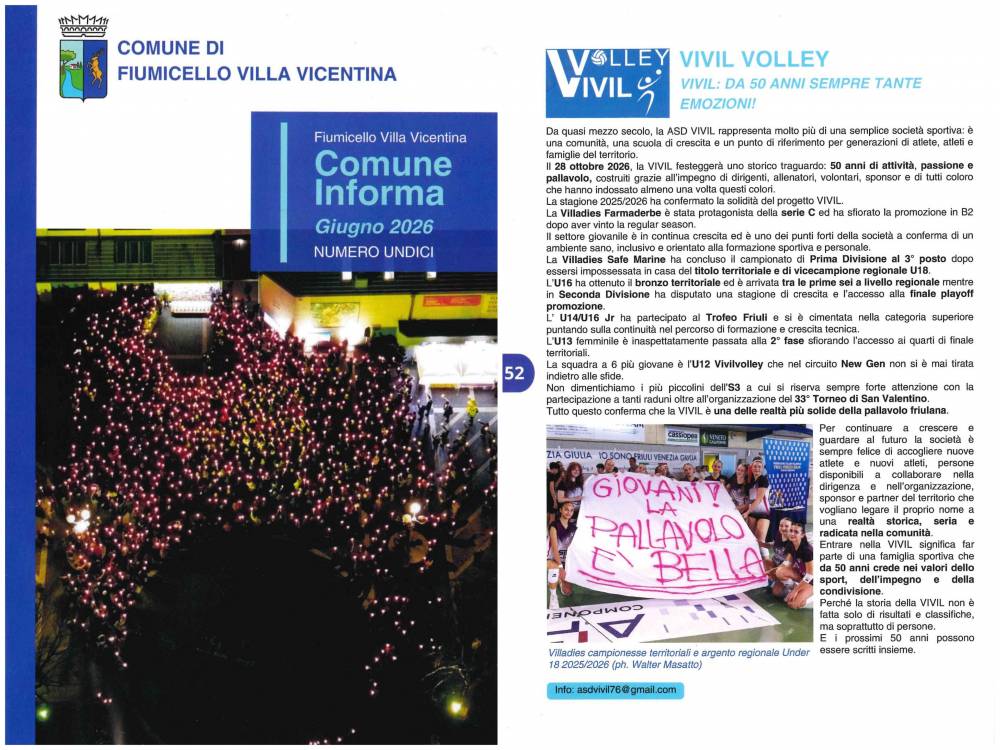Copertina del Comune Informa e la pagina dedicata alla Vivil